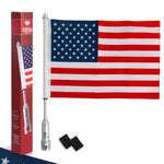 Motorcycle Flag Pole Kit with USA Flag - 18" Polished Aluminum Motorcycle Flag Mounts