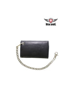 Black Naked Cowhide Leather Heavy Duty Biker Trifold Chain Wallet with Snaps Jimmy Lee Leathers Club Vest