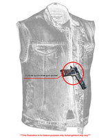 CONCEALED SNAP CLOSURE, OLD SCHOOL HEAVY DENIM, SCOOP COLLAR & HIDDEN ZIPPER VEST Jimmy Lee Leathers Club Vest