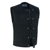 CONCEALED SNAPS, OLD SCHOOL HEAVY DENIM, HIDDEN ZIPPER, W/O COLLAR Jimmy Lee Leathers Club Vest