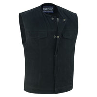 CONCEALED SNAPS, OLD SCHOOL HEAVY DENIM, HIDDEN ZIPPER, W/O COLLAR Jimmy Lee Leathers Club Vest