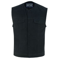 CONCEALED SNAPS, OLD SCHOOL HEAVY DENIM, HIDDEN ZIPPER, W/O COLLAR Jimmy Lee Leathers Club Vest