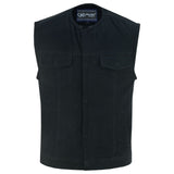 CONCEALED SNAPS, OLD SCHOOL HEAVY DENIM, HIDDEN ZIPPER, W/O COLLAR Jimmy Lee Leathers Club Vest