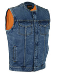 CONCEALED SNAPS, OLD SCHOOL HEAVY DENIM, HIDDEN ZIPPER, W/O COLLAR VEST Jimmy Lee Leathers Club Vest