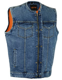 CONCEALED SNAPS, OLD SCHOOL HEAVY DENIM, HIDDEN ZIPPER, W/O COLLAR VEST Jimmy Lee Leathers Club Vest