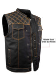 Jimmy Lee Leathers Mens Black Vest Diamond Design with Orange Stitching CCW Jimmy Lee Leathers Club Vest