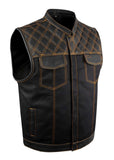 Jimmy Lee Leathers Mens Black Vest Diamond Design with Orange Stitching CCW Jimmy Lee Leathers Club Vest