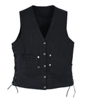 Ladies Black Denim, Side Laces 5 Snap Front Denim Vest by Jimmy Lee Leathers Jimmy Lee Leathers Club Vest