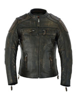 Ladies Retro Brown Premium Naked Cowhide Leather Racer Jacket Conceal Pockets Jimmy Lee Leathers Club Vest