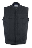 MEN'S BLACK DENIM SINGLE BACK PANEL CONCEALMENT VEST W/REMOVABLE HOOD Jimmy Lee Leathers Club Vest