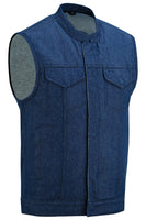 MEN’S BLUE ROUGH RUB-OFF RAW FINISH DENIM VEST NO LINER Jimmy Lee Leathers Club Vest