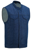 MEN’S BLUE ROUGH RUB-OFF RAW FINISH DENIM VEST NO LINER Jimmy Lee Leathers Club Vest