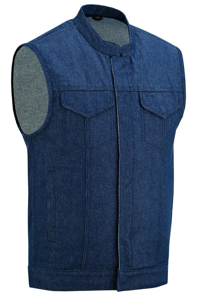 MEN’S BLUE ROUGH RUB-OFF RAW FINISH DENIM VEST NO LINER Jimmy Lee Leathers Club Vest