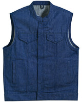 MEN’S BLUE ROUGH RUB-OFF RAW FINISH DENIM VEST NO LINER Jimmy Lee Leathers Club Vest