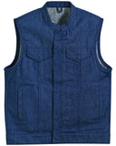 MEN’S BLUE ROUGH RUB-OFF RAW FINISH DENIM VEST NO LINER Jimmy Lee Leathers Club Vest