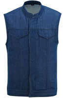 MEN’S BLUE ROUGH RUB-OFF RAW FINISH DENIM VEST NO LINER Jimmy Lee Leathers Club Vest