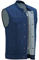 MEN’S BLUE ROUGH RUB-OFF RAW FINISH DENIM VEST NO LINER Jimmy Lee Leathers Club Vest