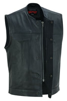 MEN’S PREMIUM PERFORATED SINGLE BACK PANEL CONCEALMENT VEST W/O COLLAR Jimmy Lee Leathers Club Vest