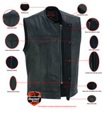 MEN’S PREMIUM PERFORATED SINGLE BACK PANEL CONCEALMENT VEST W/O COLLAR Jimmy Lee Leathers Club Vest