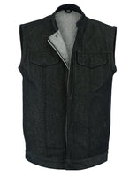 MEN'S ROUGH RUB-OFF RAW FINISH DENIM VEST NO LINER Jimmy Lee Leathers Club Vest