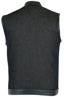 MEN’S ROUGH RUB-OFF RAW FINISH DENIM VEST W/LEATHER TRIM NO LINER Jimmy Lee Leathers Club Vest