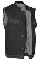 MEN’S ROUGH RUB-OFF RAW FINISH DENIM VEST W/LEATHER TRIM NO LINER Jimmy Lee Leathers Club Vest