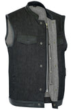 MEN’S ROUGH RUB-OFF RAW FINISH DENIM VEST W/LEATHER TRIM NO LINER Jimmy Lee Leathers Club Vest