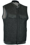 MEN’S ROUGH RUB-OFF RAW FINISH DENIM VEST W/LEATHER TRIM NO LINER Jimmy Lee Leathers Club Vest