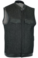 MEN’S ROUGH RUB-OFF RAW FINISH DENIM VEST W/LEATHER TRIM NO LINER Jimmy Lee Leathers Club Vest