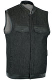 MEN’S ROUGH RUB-OFF RAW FINISH DENIM VEST W/LEATHER TRIM NO LINER Jimmy Lee Leathers Club Vest