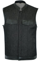 MEN’S ROUGH RUB-OFF RAW FINISH DENIM VEST W/LEATHER TRIM NO LINER Jimmy Lee Leathers Club Vest