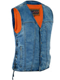 MEN'S SINGLE BACK PANEL CONCEALED CARRY DENIM VEST Jimmy Lee Leathers Club Vest