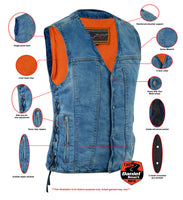 MEN'S SINGLE BACK PANEL CONCEALED CARRY DENIM VEST Jimmy Lee Leathers Club Vest