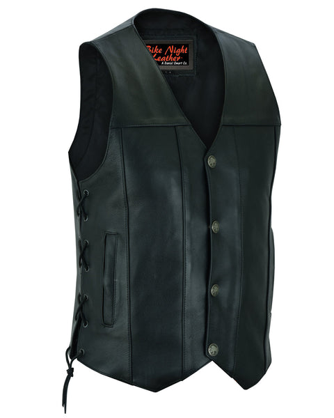 MEN'S SINGLE BACK PANEL CONCEALED CARRY VEST (BUFFALO NICKEL HEAD SNAPS) Jimmy Lee Leathers Club Vest