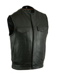 MILLED COWHIDE, WITHOUT COLLAR & HIDDEN ZIPPER MOTORCYCLE VEST Jimmy Lee Leathers Club Vest