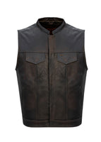 Men's Brown 1/2" Collar Leather Motorcycle Club Vest