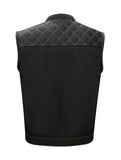 Mens Black Vest Diamond Padding WHITE Threading Premium Leather MC vest