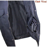 Men's Black Denim Dual Concealed Carry Side Lace Motorcycle MC Vest By Club Vest Jimmy Lee Leathers Club Vest