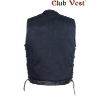 Men's Black Denim Dual Concealed Carry Side Lace Motorcycle MC Vest By Club Vest Jimmy Lee Leathers Club Vest