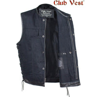 Men's Black Denim Dual Concealed Carry Side Lace Motorcycle MC Vest By Club Vest Jimmy Lee Leathers Club Vest