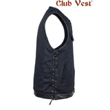 Men's Black Denim Dual Concealed Carry Side Lace Motorcycle MC Vest By Club Vest Jimmy Lee Leathers Club Vest