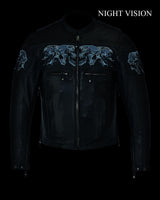 Men's Concealed Carry Leather Motorcycle Jacket with Reflective Skulls by Jimmy Lee Jimmy Lee Leathers Club Vest