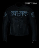 Men's Concealed Carry Leather Motorcycle Jacket with Reflective Skulls by Jimmy Lee Jimmy Lee Leathers Club Vest