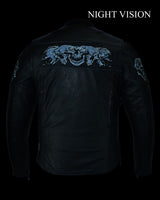 Men's Concealed Carry Leather Motorcycle Jacket with Reflective Skulls by Jimmy Lee Jimmy Lee Leathers Club Vest