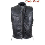 Men's Naked Cowhide CCW Pocket With Jacket Zipper And Snap Vest by Club Vest Jimmy Lee Leathers Club Vest