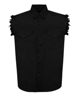 Mens Biker Cut off Biker Cotton Shirt Solid Black Jimmy Lee Leathers Club Vest