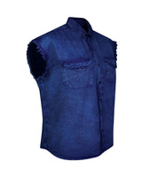 Mens Biker Cut off Cotton Shirt Stonewash Ocean Blue Jimmy Lee Leathers Club Vest