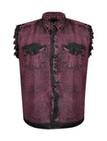 Mens Biker Cut off Sleeve Cotton Shirt Stonewash Burgundy Jimmy Lee Leathers Club Vest