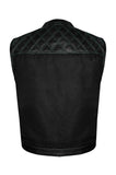 Mens Black Club Vest Diamond Design Green Thread Leather & Denim by Jimmy Lee Jimmy Lee Leathers Club Vest