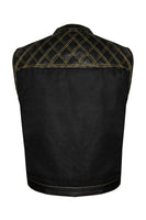 Mens Black Club Vest Diamond Design Yellow Thread Leather & Denim by Jimmy Lee Jimmy Lee Leathers Club Vest